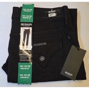 NWT Hudson Jeans Womens 12 Black Mid Rise Straight Leg 29 Inseam Flap Pocket
